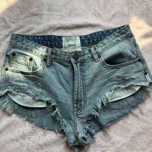 One Teaspoon Light Blue Distressed Jean Shorts